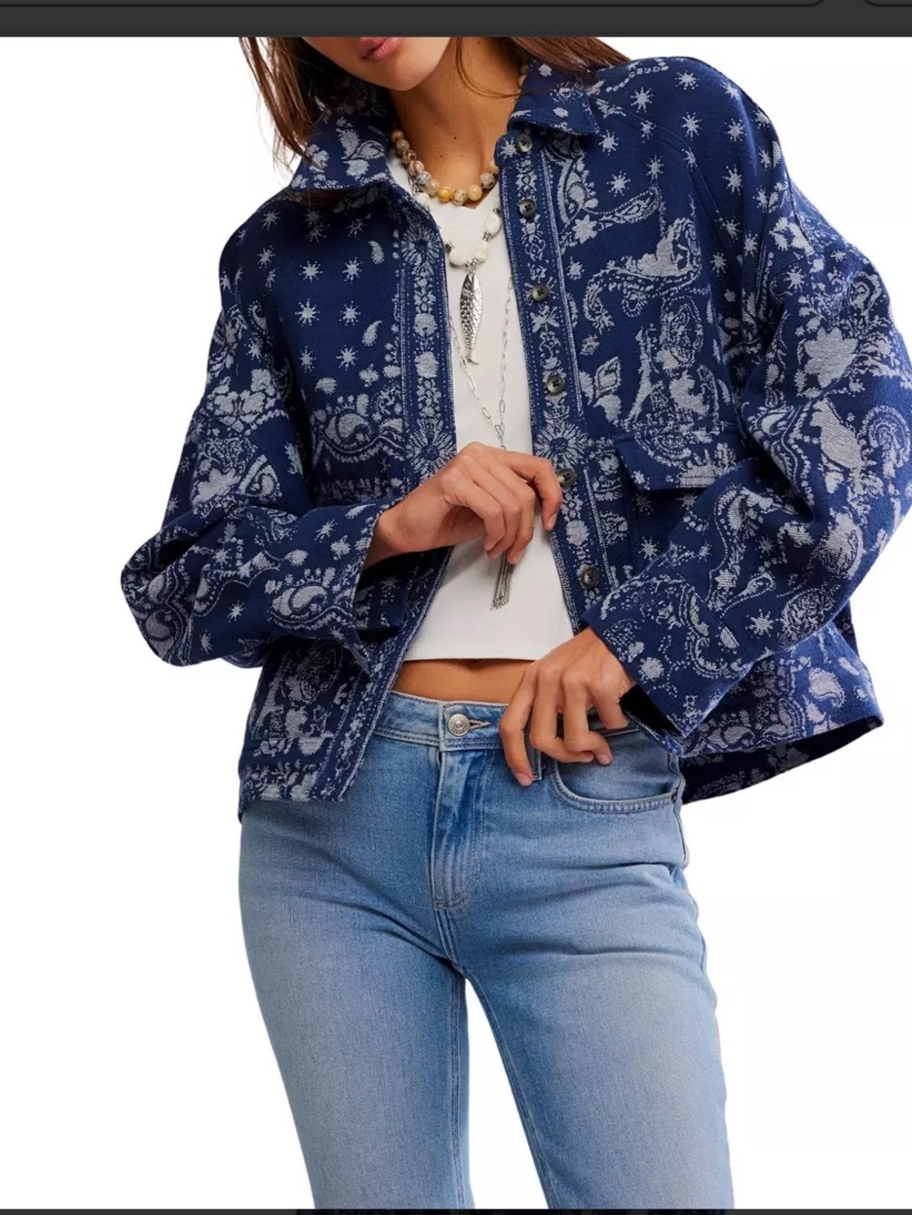 Free People Bandana Jacquard Long Sleeve Shacket